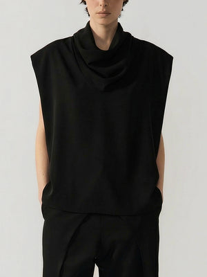 #black Person wearing a black sleeveless top and pants on a white background