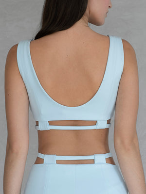 #sky-blue Light blue bra and shorts set on a neutral background