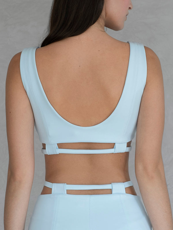 #sky-blue Light blue bra and shorts set on a neutral background