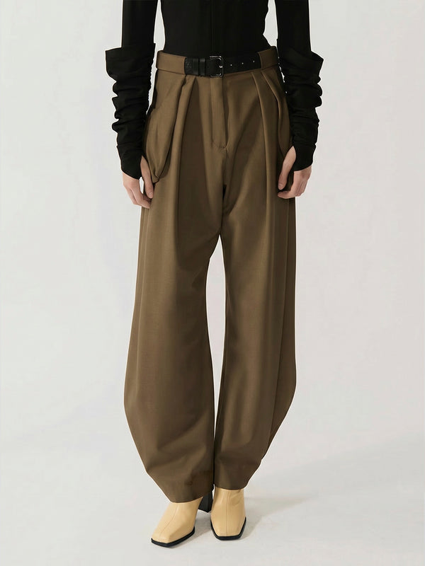 #khaki Wool Blend Jasmine Women Trousers - Khaki