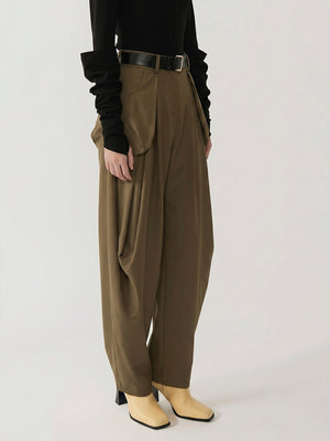 #khaki Wool Blend Jasmine Women Trousers - Khaki