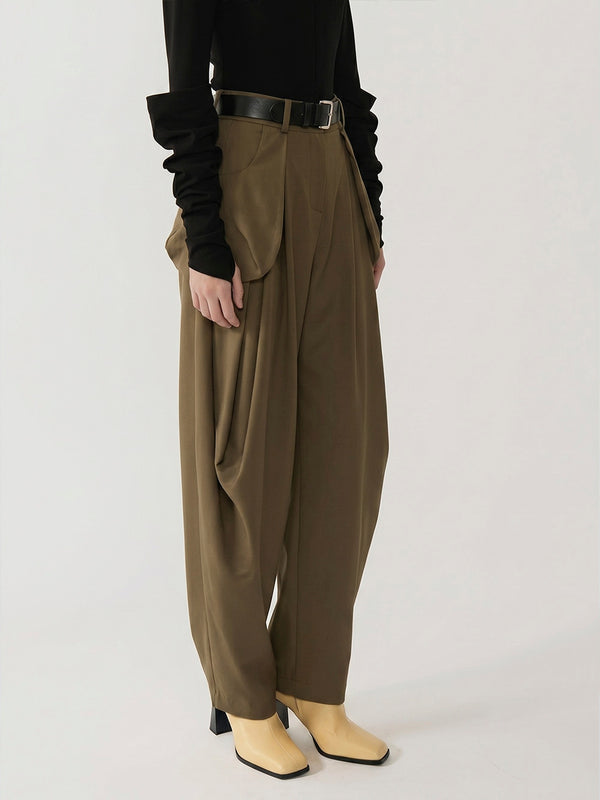 #khaki Wool Blend Jasmine Women Trousers - Khaki