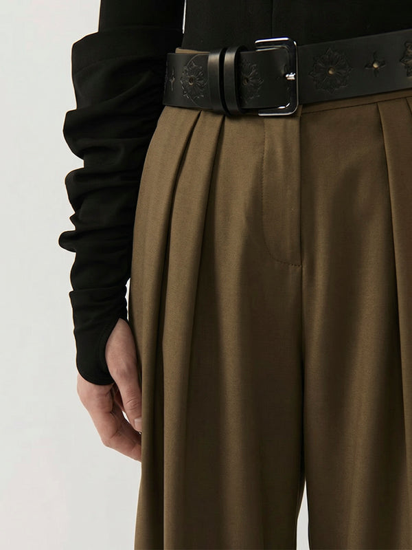 #khaki Wool Blend Jasmine Women Trousers - Khaki