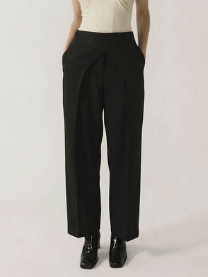 #black Iris Wool Trousers for Women - Black